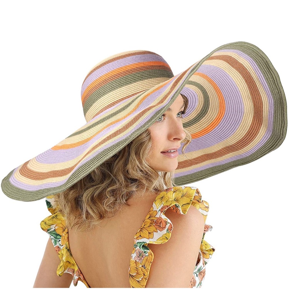 FEMSÉE Straw Beach Hat - Sun Hats for Women Flat Top Classic Boater Hat